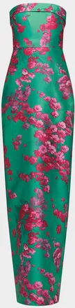 Theia Cleo Strapless Floral-Print Column Gown