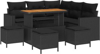 vidaXL Garden Sofa Set with Cushion 10 pcs Black Poly Rattan vidaXL