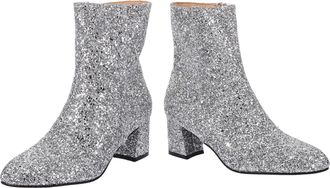 Generic Sequined Pointed Toe High Heel Ankle Boots for Women, Silver Side Zipper Short Boots, Autumn Stylish Female Rough Heel Shoes Size 40