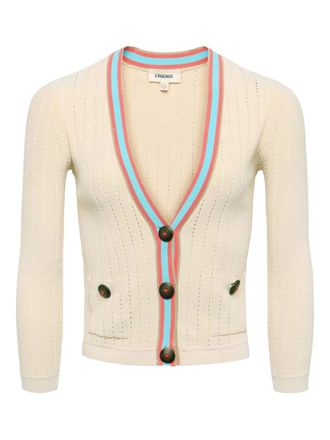 L'agence V-neck ribbed cardigan - women - Spandex/Elastane/Nylon/Rayon - S - Neutrals