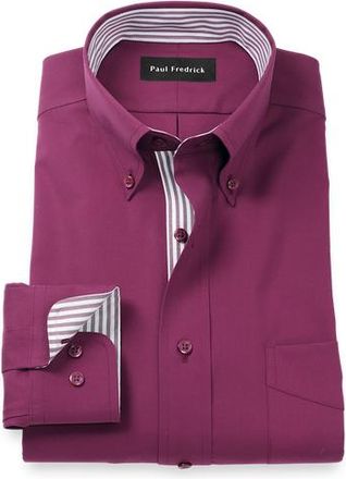 Paul Fredrick Taillored Fit Non Iron Pinpoint Oxford Weave Dress Shirt with Trim in Burgundy at Nordstrom, Size 15.5 - 32