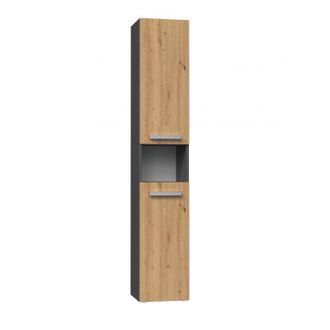 Hucoco Hucoco - Horti - Mueble De Ba&ntilde;o Con Cesto De Ropa - 31x30x174 Cm - Columna De Almacenaje Para Ba&ntilde;o