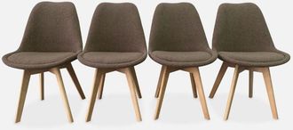 Sweeek Sweeek - Silla Escandinava De Haya Y Borreguito, Set De 4, Nils Borreguito, Pardo, 47x55x81 Cm