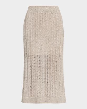 Brunello Cucinelli Sequined Cable Knit Body-Con Midi Skirt