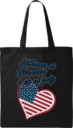 Generic Have A Great 4th Of July United States Flag Love Heart Graphic Natural Ecological Cotton Tote Bag Black