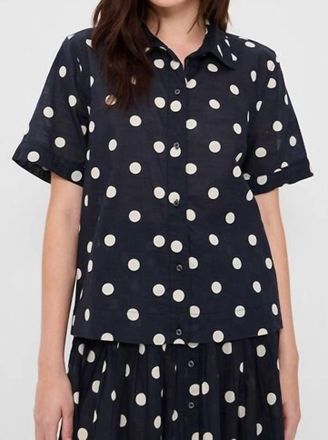 The Great. Messenger Top In Navy Cream Polka Dots