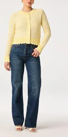 ASTR the Label Karly Open Stitch Cardigan in Off White Yellow at Nordstrom Rack, Size X-Large