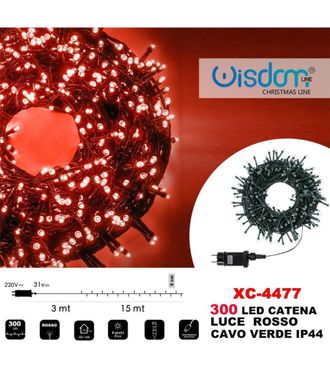 Trade Shop Trade Shop - Cadena De Luz 300 Led Luci&eacute;rnagas Luz Rojo Cable Verde Ip44 Xc-4477