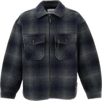 And Wander Grey Multicolor Plaid Wool-Blend Zip Jacket