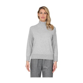 Alpha Studio Lange mouwen hoge hals knoop top - Dames - Coltruien - Grijs - XL - Wol - Truien & Vesten