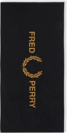 Fred Perry Merk Strandhanddoek Zwart & Donker Karamel - unisex - Handdoeken - Zwart - ONE Size - Katoen - Home