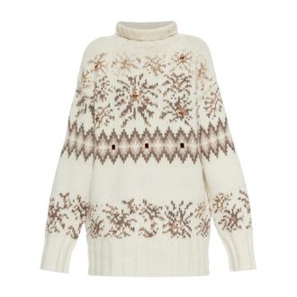 Fabiana Filippi Truien & Vesten, Dames, Beige, S, Wol, Wol trui met versieringen