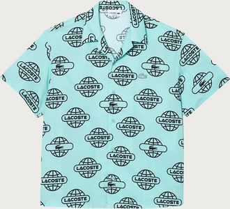 Lacoste Mens Globe Print Cotton Twill Shirt - Green - Size: 40/38/Regular