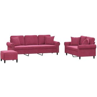 vidaXL Juego De Sof&aacute;s Con Cojines 3 Piezas Terciopelo Rojo Tinto Vidaxl
