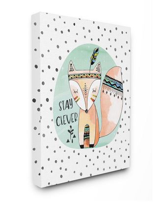 Stupell Industries Stay Clever Tribal Fox By Jo Moulton Canvas Art