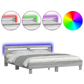 Berkfield Home Bed Frame with LED without Mattress Grey Sonoma 200x200 cm