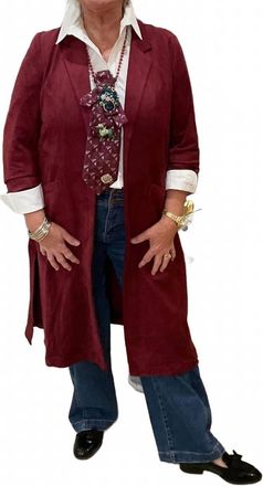 Skies Are Blue Clothing Faux Suede Duster In Burgundy