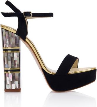 Freya Rose Jito Ankle Strap Pearl Heel Sandal in Black at Nordstrom, Size 42
