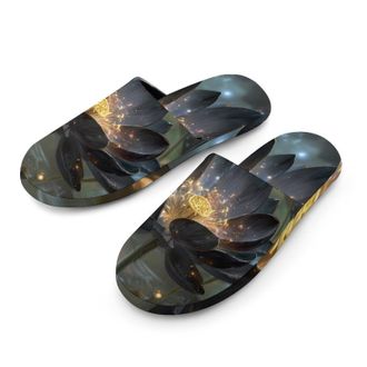 Generic Black Lotuss Flower Mens House Slippers Slip Indoor Slipper On Shoes Warm Outdoor