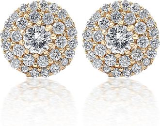 Pompeii3 Double Halo Diamond Screw Back Studs 1/2 Carat TW 14k Yellow Gold
