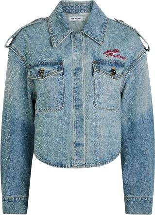 Self Portrait Crystal-embellished Denim Jacket - 14 (UK14 / L)
