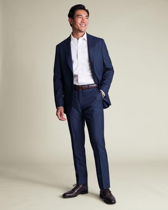 CHARLES TYRWHITT Italian Luxury Birdseye Suit Trousers - Royal Blue Size 30/30 by Charles Tyrwhitt