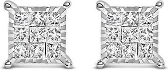 House of Brilliance Sterling Silver 1/2 Cttw Princess Diamond Composite Square Stud Earrings at Nordstrom