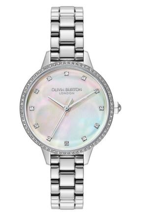 Olivia Burton Captivate Mother-of-Pearl & Crystal Bracelet Watch, 34mm in Mop/Silver at Nordstrom