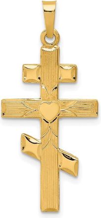 Diamond2Deal 14k Yellow Gold Eastern Orthodox Cross Heart Pendant