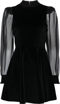 Alice & Olivia Paulette mock-neck puff-sleeve dress - women - Cotton/Elastane/Lyocell/Polyester/Elastane - 4 - Black