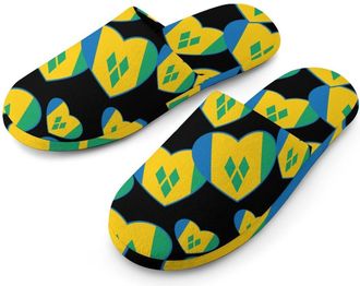Generic Saint Vincent And Grenadines Flag Heart Flannel Mens Slip-on Slippers Winter Warm House Shoes with Rubber Sole for Home Hotel