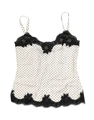 Dolce & Gabbana White Polka Dot Lace-Trimmed Camisole Top Womens Underwear