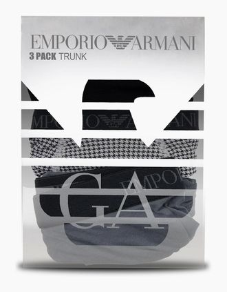 Emporio Armani Mens Emporio Armani 3 Pack Cotton Trunk Black/pr Black - Black Pr - Size: 33/32/32