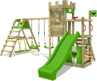 Fatmoose Fatmoose Parque Infantil De Madera Boldbaron Con Columpio Surfswing Y Tobog&aacute;n Manzana Verde Casa De Juegos De Jard&iacute;n Con Arenero Y Escalera Para Ni&ntilde;os