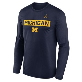 Nike Jordan Mens Michigan Primetime Legend 2-Hit Jordan Brand Dri-FIT College Long-Sleeve T-Shirt in Blue | NJGT41SMWN-6TH