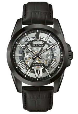 Bulova Sutton Skeleton Mens Black Watch 98A304 Leather (archived) - One Size