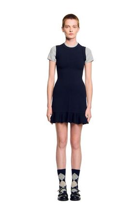 Sandro 2-in-1 short knit dress in Navy Blue at Nordstrom, Size 36 Eu