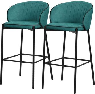 ML Design Ml-design 2x Taburetes De Bar Turquesa Oscuro Con Tapizado De Tela 76cm Sillas Con Estructura Met&aacute;lica, Asientos De Cocina Con Respaldo Y Reposap&iacute;es, 