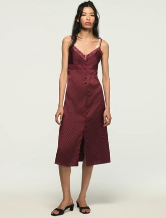 Lucky Brand Womens Lace Simone Slip Midi Dress