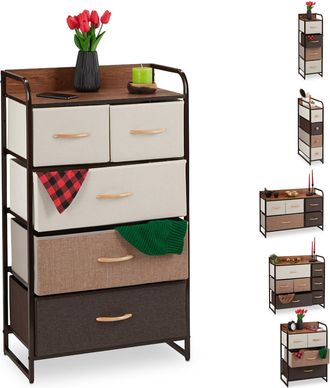 Relaxdays Mueble Modular, 5 Cajones Deslizantes, Balda, Cestas Plegables, C&oacute;moda De Tela, 100 X 58 X 31,5 Cm, Marr&oacute;n - Relaxdays