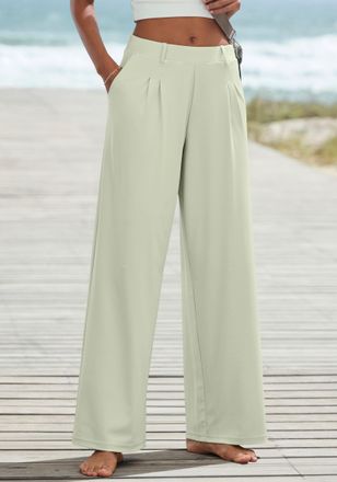 H.I.S Palazzohose H.I.S, Damen, Gr. 32/34, N-Gr, salbei, Obermaterial: 90% Polyester, 10% Elasthan, Basic, bequem lang, Hosen Palazzohose, mit weitem Bein u