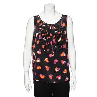 Moschino Boutique Moschino Black Heart Print Silk Top