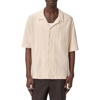 AllSaints Trace Textured Cotton Camp Shirt in Cottage White at Nordstrom, Size Xx-Large