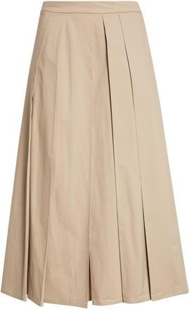 Emporio Armani Dune Pleated Stretch Cotton Poplin Skirt in Tan at Nordstrom, Size 10 Us