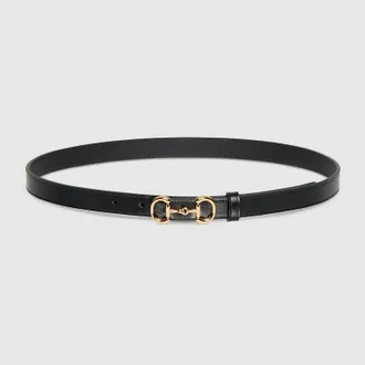 Gucci Thin Belt With Horsebit Buckle, Black, Leather