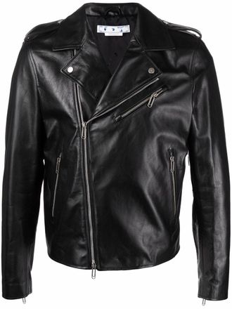 Off-white Giacca biker con stampa - Nero