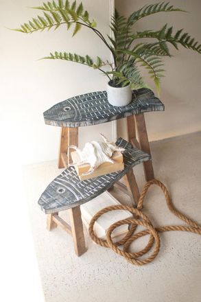 Kalalou Set Of Two Wooden Fish Stools