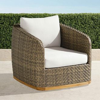 Frontgate Santa Barbara Swivel Lounge Chair with Cushions in Desert Wicker - Quick Dry, Vista Boucle Alabaster - Frontgate