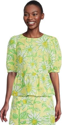 Lilly Pulitzer Hisli Short Sleeve Top Womens Clothing Limoncello Sunbelievable : XXS, Cotton