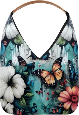 Generic Butterfly and Flowers Reusable Lightweight Grocery Bags - Foldable Into Compact Pouch, Washable & Sturdy, Multipurpose for Shopping and Travel